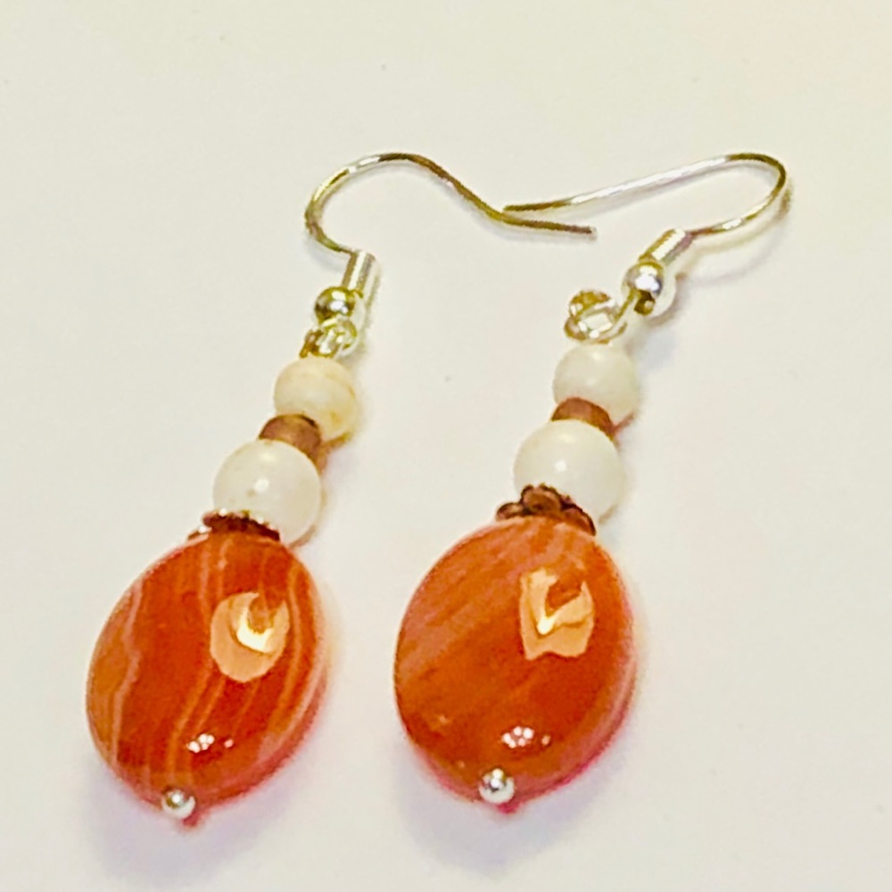 JK Designs Orange Brown Sardonyx & Howlite Earrings - Picture 5 of 5